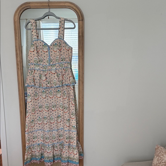 HUNTER BELL Peach Floral Maxi Dress with Blue Trim - Picture 2 of 7